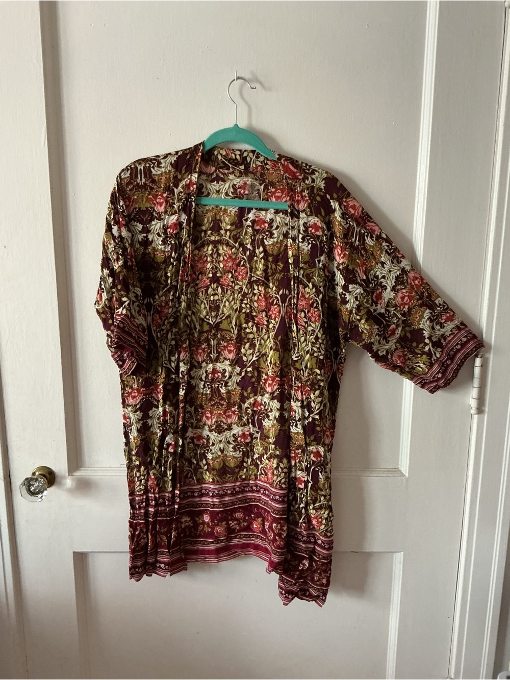 Merona Burgundy and Olive Floral Open Cardigan